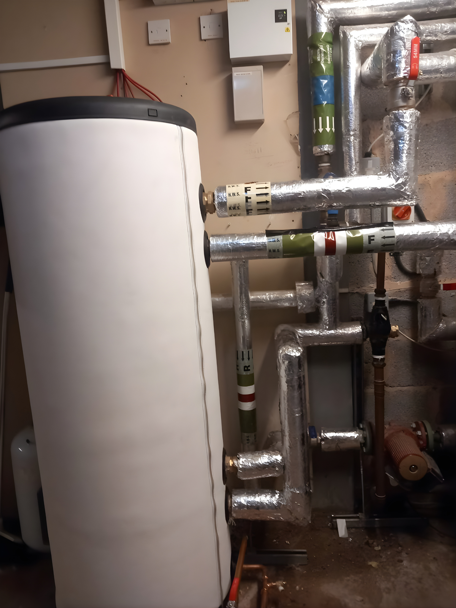 Premium boiler installation showing flue and pipework